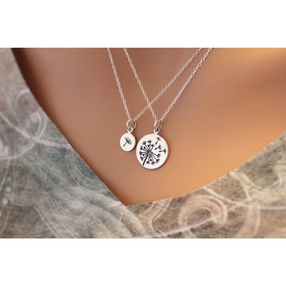 Sterling Silver Big and Small Dandelion Charm Necklace Set - Picture 1 of 5